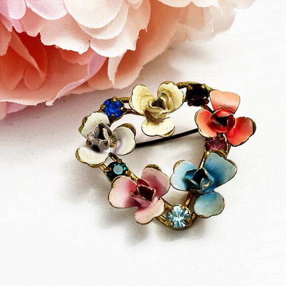Azub Austria Vintage Floral Heart Mini Brooch Pin - Picture 1 of 8